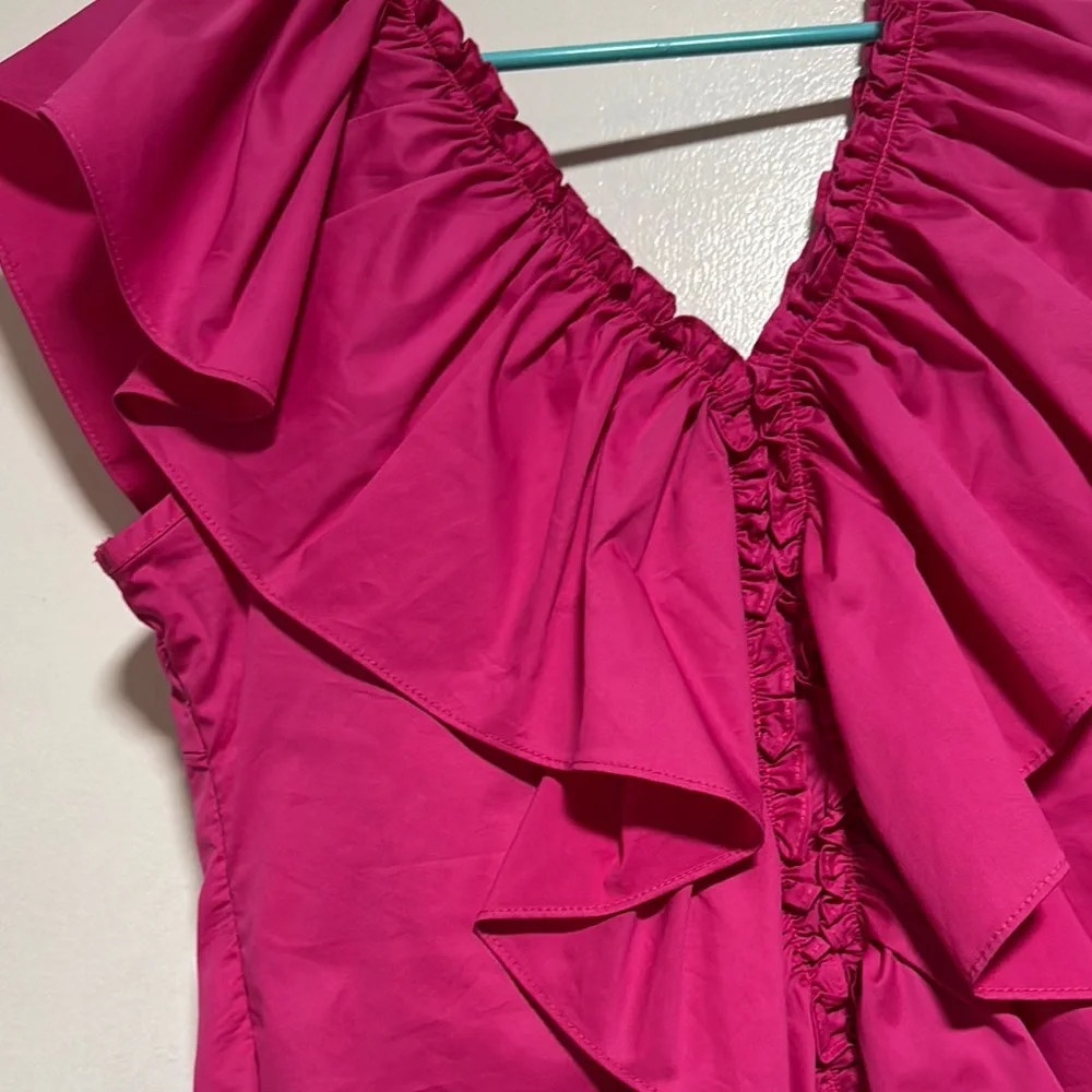 Pink Ruched Ruffled Tie Front Blouse - Picture 4 of 4